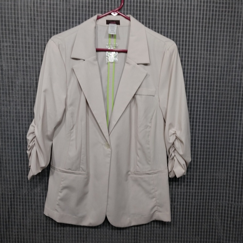 mark. Womens Blazer Ruched 3/4 Sleeve Career Casual XXL Light Tan